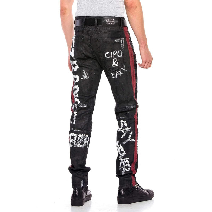 Чоловічі джинси Cipo & Baxx Straight Fit Denim Rockig Design Ripped Biker W38 L32 Чорні