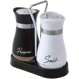 Набір солі та перцю: скляні та нержавіючі солі та перечниці для кухні, подорожей, BBQ. Чорний та білий колір.
