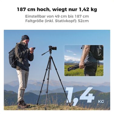 Штатив для камери K&F Concept з гідравлічною головою, алюмінієвий компактний штатив для DSLR, відеоштатив 187 см з тримачем для смартфона та планшета