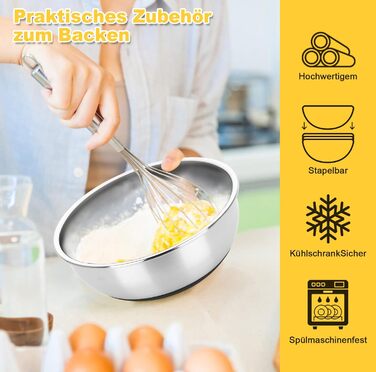 Набір мисок Bastwe з нержавіючої сталі, 4 шт. з кришками, тертки, для випічки та зберігання, складаються, 4.5L/3.5L/2L/1.1 L