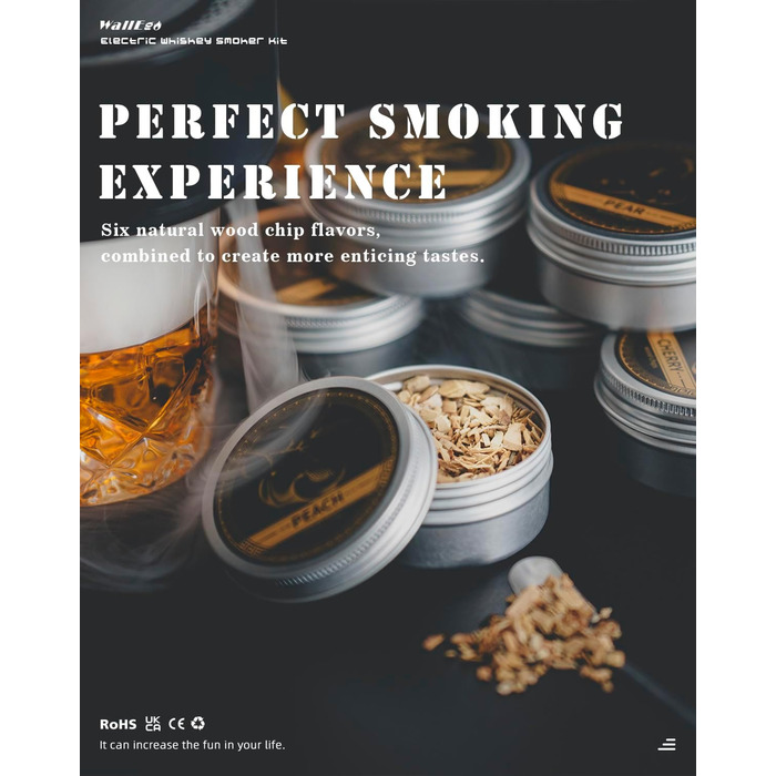Електричний набір для копчення віскі з 6 ароматами, чанчики для диму, для коктейлів та бурбону, подарунок для батька, чоловіка та поціновувачів віскі