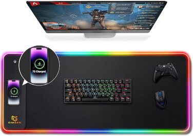 Килимок для миші ігровий Gimars RGB XXL, 800x300x5 мм, з підсвічуванням 12 LED, вологостійкий, з гумовою основою, чорний