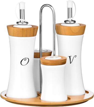 Набір спецій Easig з бамбуковою підставкою: олія, сіль, перець (4 шт.)