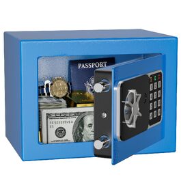 Цифровий мінісейф Safe Tresor на 6,8 л, синій — компактний домашній сейф для документів та цінностей з електронним замком та 2 ключами, 23 x 17 x 17 см