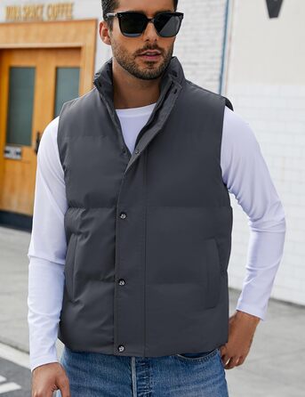 Чоловічий пуховий жилет Flygo - теплий, легкий, без рукавів, темно-сірий, XS
