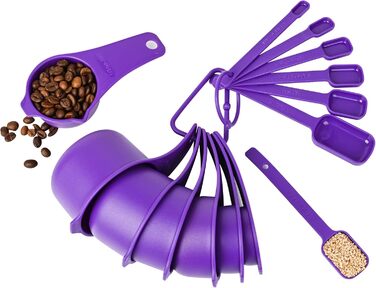 Violetta Measuring Cup and Spoon Set, 15 Pieces, Plastic Measuring Cups, 7 Plastic Measuring Cups and 7 Plastic Measuring Spoons with Leveler, Cute Measuring Cups for Baking and Kitchen