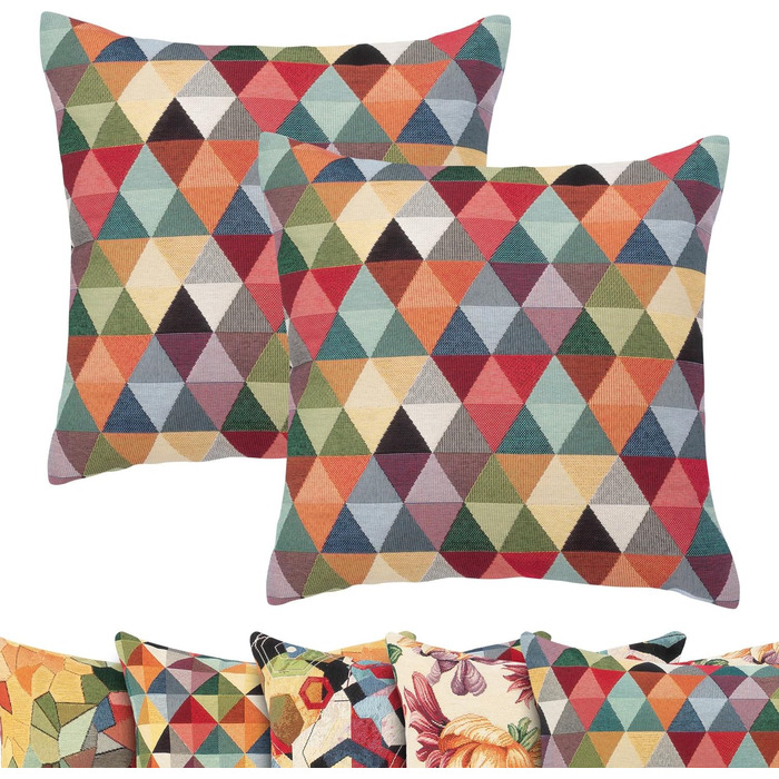 Selfitex 2-Piece Set 40x40 Colorful Throw Pillows including Cushion Inserts, Luxury Throw Pillows, Colorful Couch Pillow Set, High-Quality Couch Pillow Cover with Zipper, Colorful Pillow Decoration (Triangle)