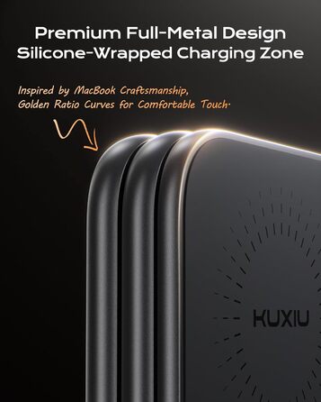 Бездротова зарядка 3-в-1 KU XIU X40 Turbo Qi2.2 25W для iPhone 15/14/13/12, Apple Watch, AirPods, з адаптером GaN 45W, сіра