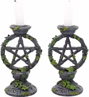 Nemesis Now B2539G6 Wiccan Pentagram Candle Holder Set with 2 Candle Holders, 15 cm, Black Resin