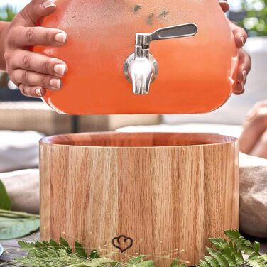 SPRINGLANE Glass Drink Dispenser 5.5 L Gloria with Stainless Steel Tap & Oak Wood Stand, Soda Dispenser, Vintage Design Mason Jar