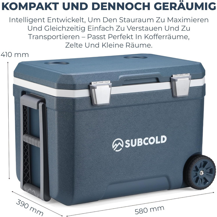 Subcold MOBI Rollkühlbox 45L: Ізольована сумка-холодильник на колесах для подорожей, авто, кемпінгу. PU-ізоляція, блакитний колір