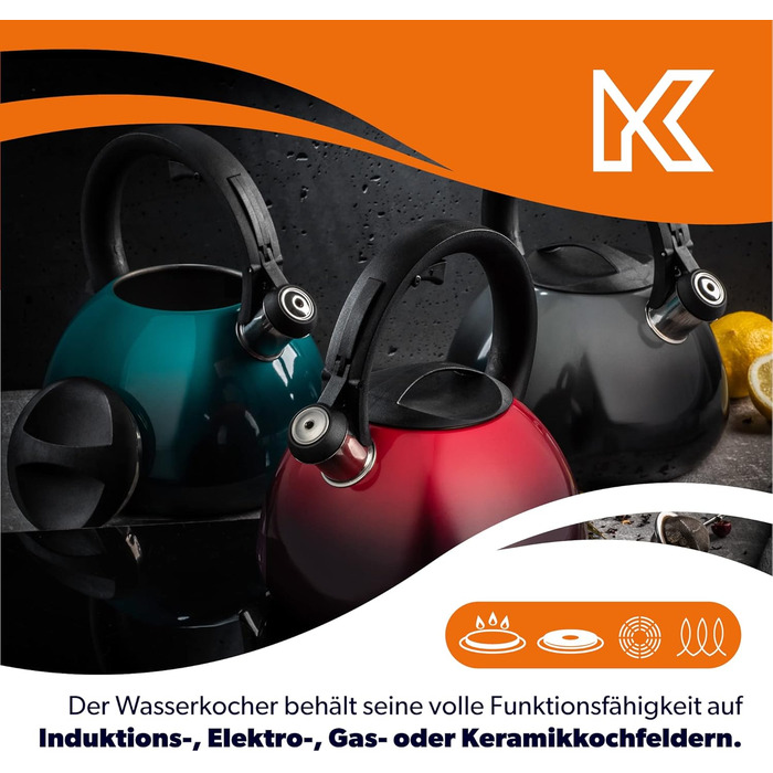 Чайник KADAX з нержавіючої сталі, 3л, з свистком, ретро-дизайн, блакитний