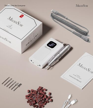 MelodySusie SC300F Професійний насадковий фрезер для нігтів, електрична насадка для манікюру, 30000 об/хв, LCD-дисплей, регулювання швидкості, для акрилу та гелю, для салону, білий