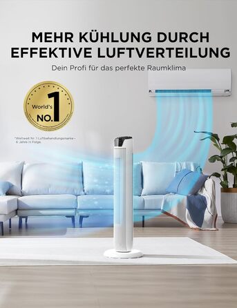 Вентилятор підлоговий Midea FZ10-26MR(BL) 96 см з пультом, 33 дБ, LED дисплей, 4 режими, для спальні та офісу, білий
