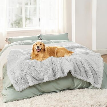 Водонепроникний плед для собак BEDSURE - 100x120 см, довгий плюш, миється, захисний плед для дивану, для собак та котів, сірий (Twin 152x203 см)