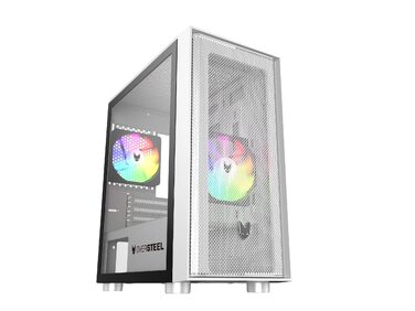 Корпус для ПК Oversteel AERIS білий з вентилятором A-RGB 120mm, сумісний з ATX, Micro ATX, ITX, USB 3.0, з сітчастою передньою панеллю та фільтрами пилу, з загартованим склом