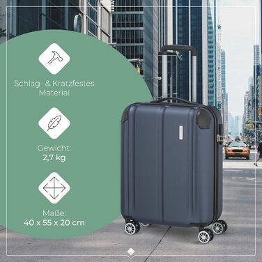 Тролей Travelite City 55x40x20 см, 2.7 кг, міцний корпус, 4 колеса, ручна поклажа для Lufthansa, Swiss, Austrian, KLM, Condor, Eurowings