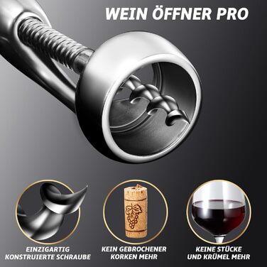 Stainless Steel Corkscrew Opens Wine Without Cork Crumbs | Heavy-Duty Wine Opener with Gift Packaging | Manual Wine Corkscrew for Home, Bars & Restaurants | Wine Bottle Opener
