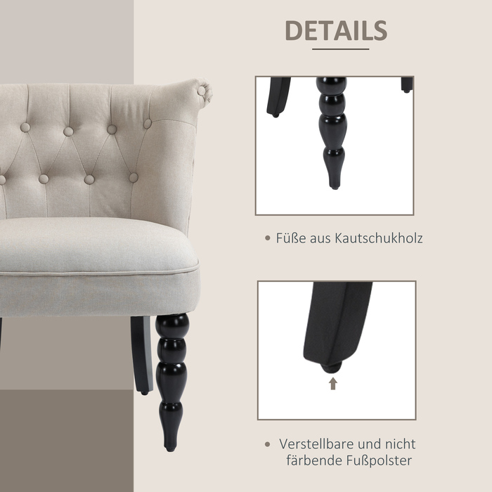 HOMCOM Vintage Armchair, Recliner Chair, Upholstered Chair 67x67x78 cm, Linen Cover, Wooden Frame, Beige and Black, ideal for Dining Room & Living Room
