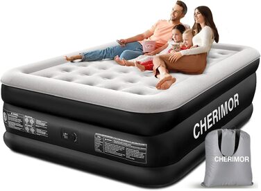 Самонадувний матрац CHERIMOR для дому та кемпінгу, 203x152x46 см, чорний, витримує до 220 кг, з сумкою для перенесення