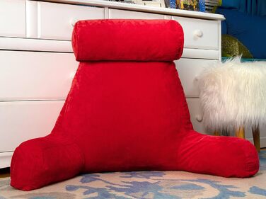 Подушка для чоловіків з підлокітниками - велика, для читання та відпочинку в ліжку. З преміум-піною з пам'яті, знімний валик для шиї на банджі. Червоний колір | Оригінальна версія