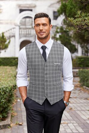 Жилет чоловічий під костюм COOFANDY, формальний, для весілля, класичний, slim fit, сірий в клітинку