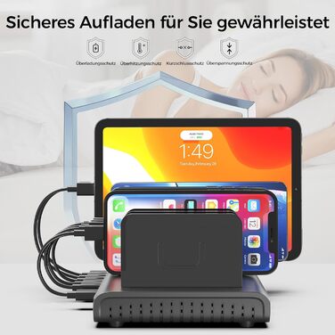 Зарядний пристрій Alxum 60W USB багатопортовий на 10 портів (8 USB-C + 2 USB-A) для телефонів, планшетів, Kindle – чорний
