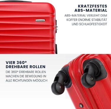 Валіза на колесах WITTCHEN Groove Line L (червона) з ABS-пластику, велика, для авіаперельотів (Lufthansa/Eurowings/Ryanair), з кодовим замком та 4 спіннерами