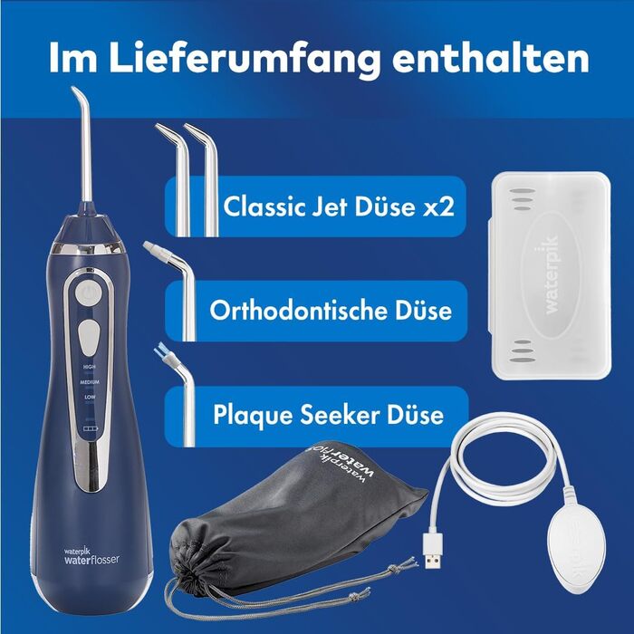 Waterpik Advanced Waterflosser: бездротовий іригатор, Testsieger 2024, технологія Precision Pulse, 4 насадки, 3 режими, для догляду за зубами та яснами