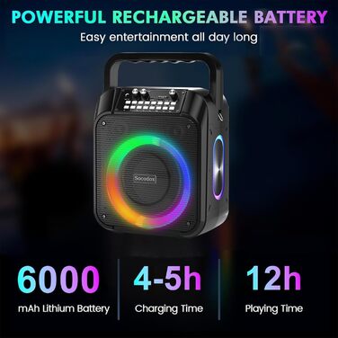 Караоке машина з Bluetooth, 2 мікрофонами, RGB-підсвічуванням та потужністю 30W