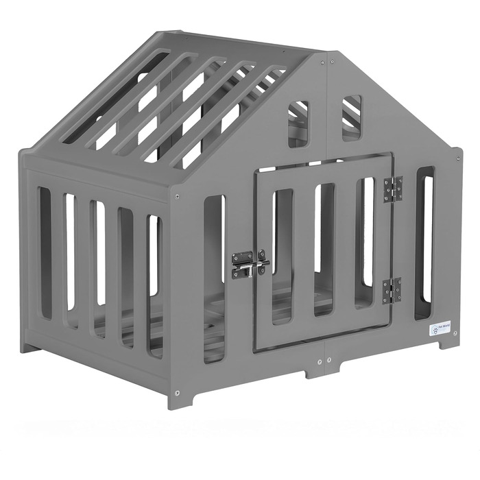 Будка для собак з дерева, клітка для собак із замком, вольєр для собак, чорна, для дому, підходить для собак та котів