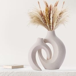 SUKIYPO Ceramic Vase Set - Modern Beige Decorative Vases (Set of 2) for Home, Office & Farmhouse Decor