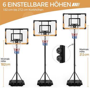 Yaheetech Adjustable Height Basketball Stand with Wheels - Mobile Basketball Hoop, Water/Sand Fillable, Indoor/Outdoor Basketball System - 226.5cm - 256.5cm