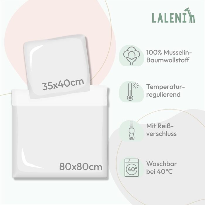 Бетінна білизна Laleni з бавовняного мусліну 80x80 + наволочка 35x40 см - комплект літньої постільної білизни з сертифікатом Oeko-TEX (Морська хвиля, 80x80 см, 35x40 см)