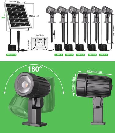 CLY Solar Lamps for Outdoors, Solar Spotlights Garden Light with Remote Control IP66 Waterproof 10 Colors 30 Dynamic Modes Timer Garden Lighting for Gardens Path Christmas Decoration 6 Pieces (Warm White/Natural/Cold White, 6 Pieces)