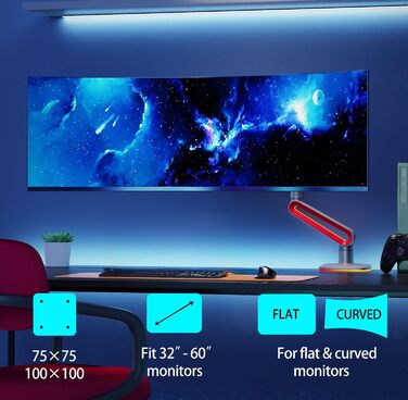 Кріплення для монітора 32-60 дюймів Ultrawide, до 20 кг, VESA 75/100 мм (Червоний)