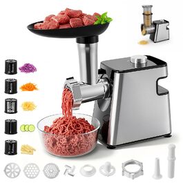 Електричний м'ясоруб 2800 Вт з насадками для овочів та сиру, кухонний комбайн 5-в-1 для м'яса, овочів, сиру та приготування ковбас