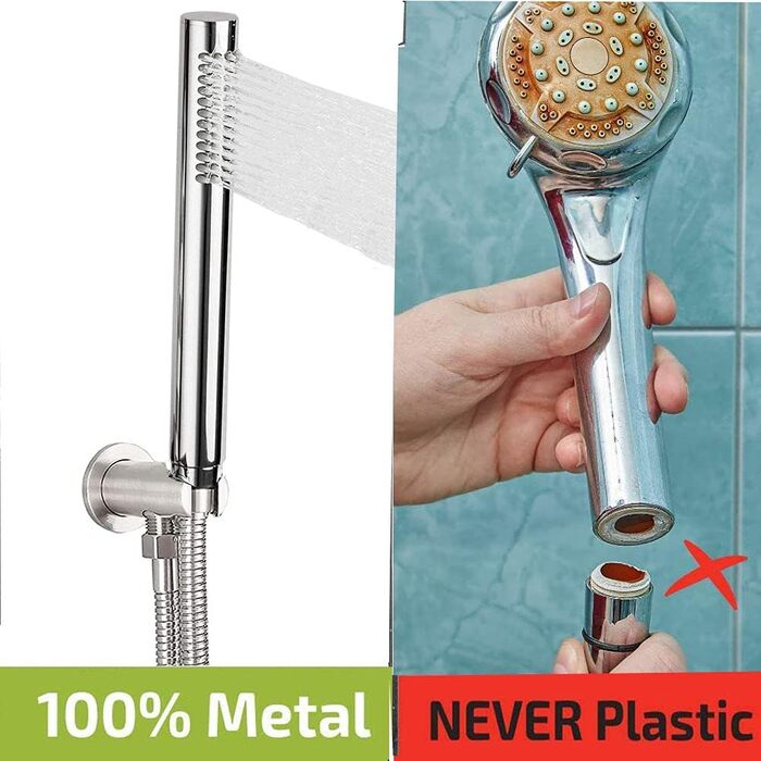 Showerhead with Hose 1.5m, High-Pressure Hand Shower with Hose, Brass Fixed Showerhead with Hose, Water-Saving Showerhead with Pressure Boosting for Higher Water Pressure, with 1 Spray Pattern