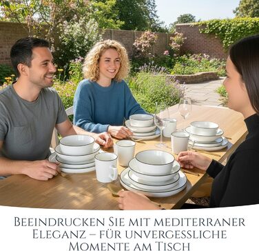 Набір посуду з порцеляни Pure Living на 6 осіб (24 шт.) з чорним контуром, білий, Tafelservice, TESTSIEGER