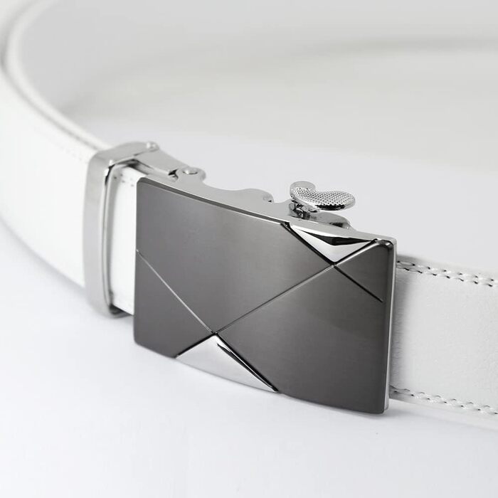 Чоловічий шкіряний ремінь на пряжці з автоматичним закриттям, 35 мм, білий, 110 см (розмір 33'-39'), 130 см (розмір 41'-44')