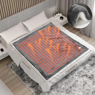 Електрична грілка OneAmg з таймером та 6 рівнями нагріву, 155 x 180 см, з пультом керування, машинне прання, блакитна/сіра