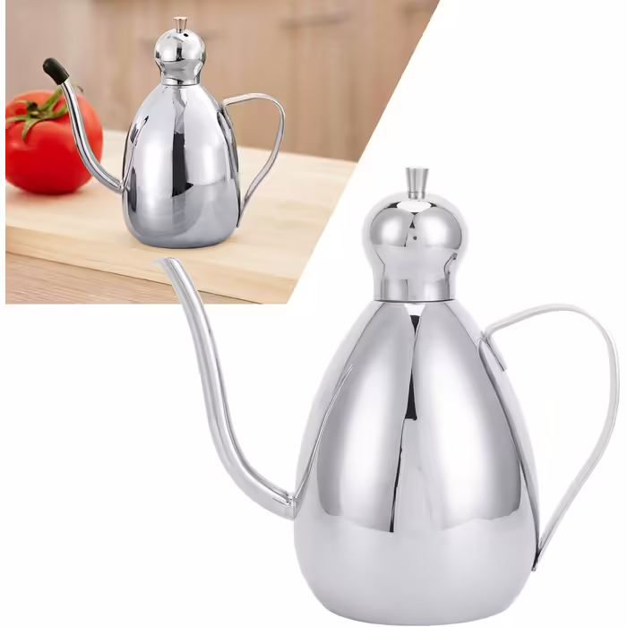 Topyond 1L Olive Oil Dispenser, 304 Stainless Steel Oil Bottle with Handle, Multifunctional Container, Suitable for Storing Vinegar and Oil, Kitchen Tool