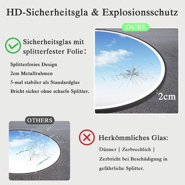 Дзеркало для ванної кімнати з підсвічуванням LED, антизапар, сенсорне керування, регулювання яскравості, 3 кольори світла, функція пам'яті, захист від вибуху, кругле дзеркало 50см (металевий каркас+bluetooth)