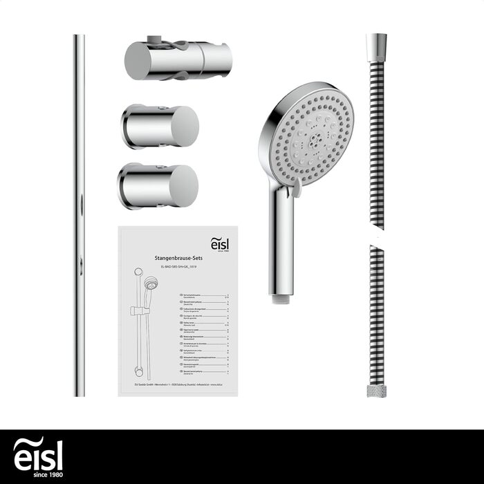 Душовий набір EISL PARMA DX5082CSB: душова стійка 70 см, лійка 8 режимів, шланг і тримач, хром