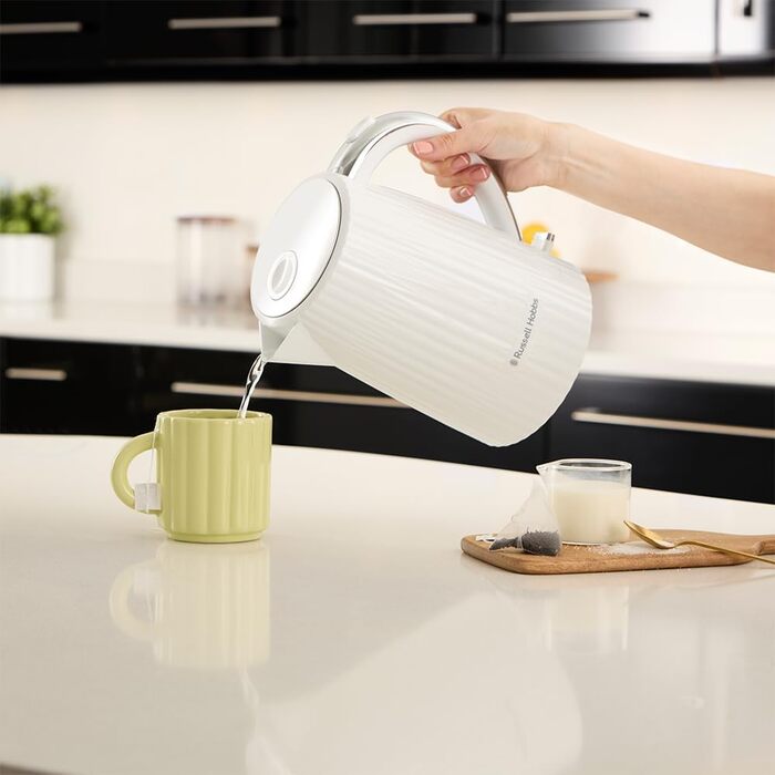 Russell Hobbs Kettle [1.7L 2400W] Eden White, Stainless Steel Accents (removable scale filter, lid opening with push button, water level indicator, illuminated switch, BPA free) Teapot 27360-70
