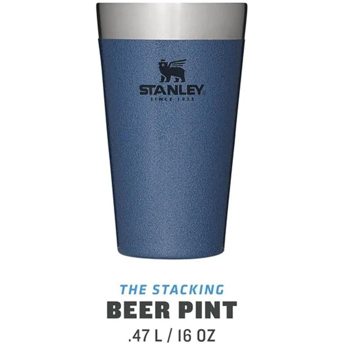 Термокружка Stanley Adventure Stacking Bierkrug 473 мл з нержавіючої сталі, з подвійними стінками, вакуумна ізоляція, 4 години холоду, без BPA, для стекування, миється в посудомийній машині (Hammertone Lake)