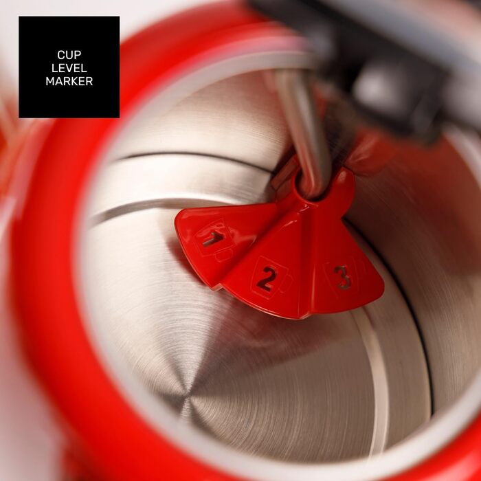 Електричний чайник Taurus Vintage Compact Red 2400W, 1л, 360° обертання, автоматичне відключення, LED-дисплей, без BPA, нержавіюча сталь, індикатор рівня води, ретро-дизайн, червоний