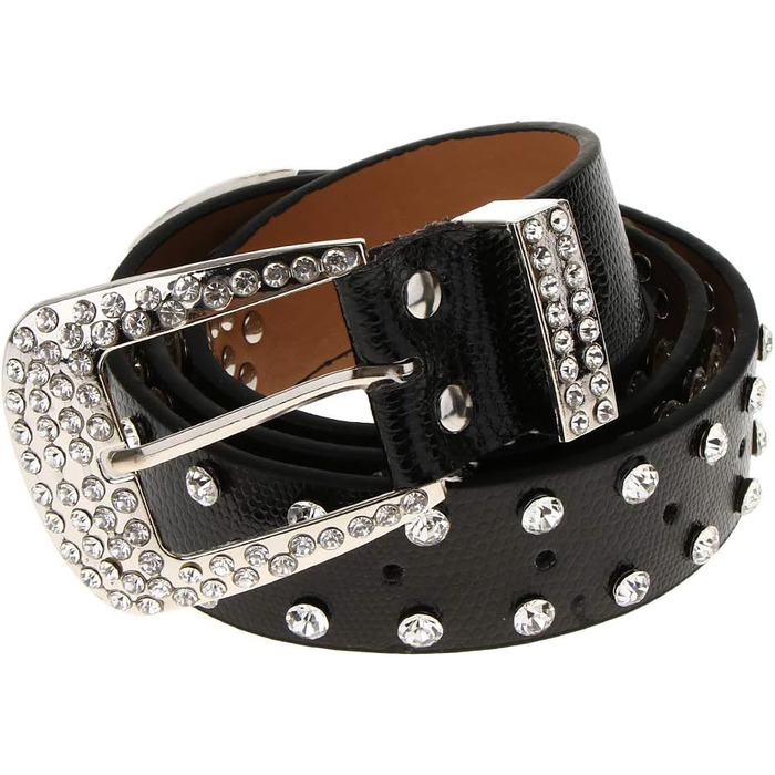 Жіночий пояс Fenteer з камінням, джинсовий, з пряжками, шкіряний, 3,5 см, чорний