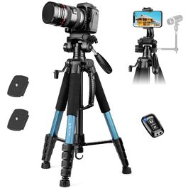 Штатив для камери Victiv 188см, легкий компактний туристичний трипід для DSLR Canon, Nikon, Sony, алюмінієвий фотоштатив з 3-позиційною головкою, адаптером для смартфона та пультом керування — Синій