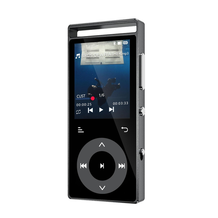 MP3-плеєр з Bluetooth 5.3 та HiFi-звуком, 90 ГБ, сенсорні кнопки, кольоровий дисплей, металевий корпус, FM-радіо, підтримка e-books, розширювальна пам'ять до 128 ГБ, чорний